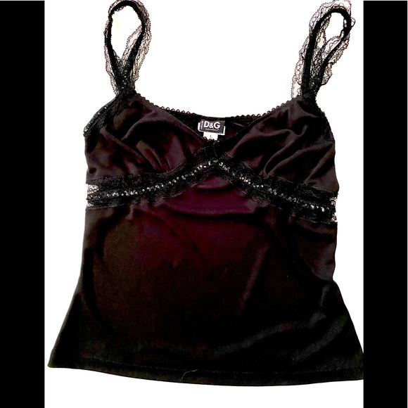 D&G VINTAGE
RHINESTONES SEQUINS LACE
SILK STRETCH TOP
SIZE (L) BLACK - Picture 10 of 11